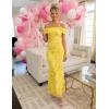 ZESICA Women’s Summer Off Shoulder Floral Bodycon Maxi Dress 2026 Ruched Elegant Formal Cocktail Wedding Guest Long Dresses(Yellow)