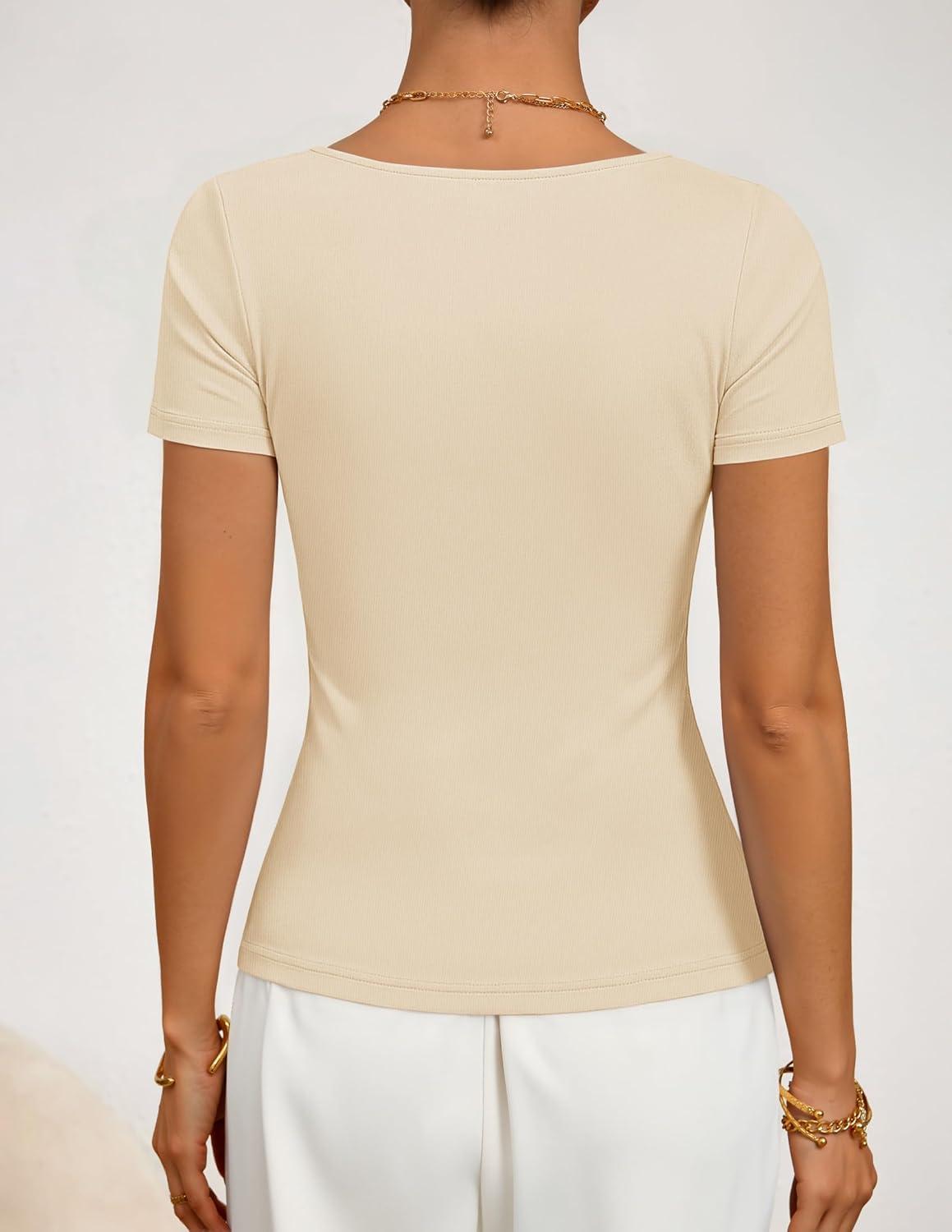 imageZESICA Womens Summer Asymmetrical T Shirts Ruched Fitted Y2K Going Out Tops 2026 Spring Fashion Outfits Casual Work BlouseApricot