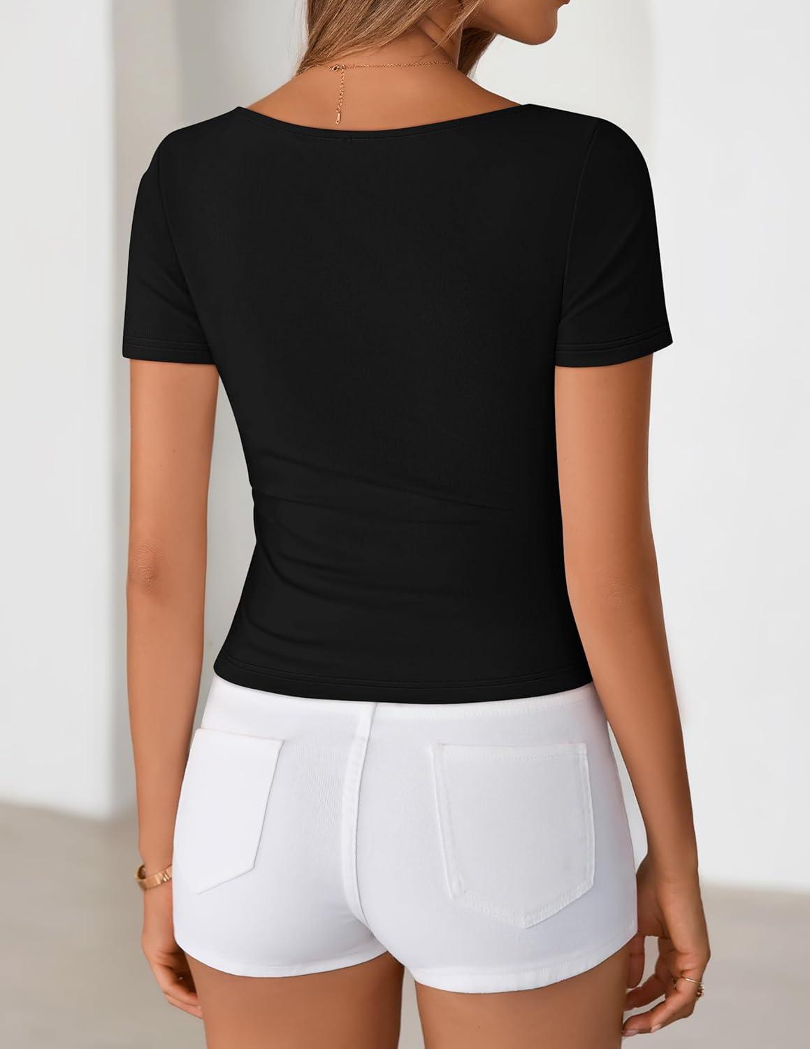 imageZESICA Womens Summer Asymmetrical T Shirts Ruched Fitted Y2K Going Out Tops 2026 Spring Fashion Outfits Casual Work BlouseBlack