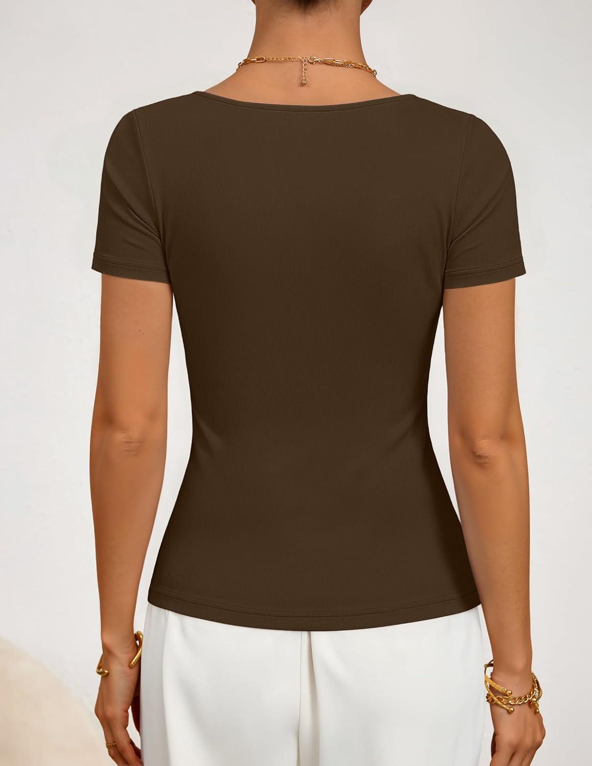 imageZESICA Womens Summer Asymmetrical T Shirts Ruched Fitted Y2K Going Out Tops 2026 Spring Fashion Outfits Casual Work BlouseCoffee