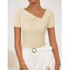 ZESICA Womens Summer Asymmetrical T Shirts Ruched Fitted Y2K Going Out Tops 2026 Spring Fashion Outfits Casual Work Blouse(Apricot)