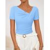 ZESICA Womens Summer Asymmetrical T Shirts Ruched Fitted Y2K Going Out Tops 2026 Spring Fashion Outfits Casual Work Blouse(Blue)