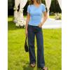ZESICA Womens Summer Asymmetrical T Shirts Ruched Fitted Y2K Going Out Tops 2026 Spring Fashion Outfits Casual Work Blouse(Blue)