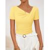 ZESICA Womens Summer Asymmetrical T Shirts Ruched Fitted Y2K Going Out Tops 2026 Spring Fashion Outfits Casual Work Blouse(Light Yellow)