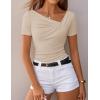 ZESICA Womens Summer Asymmetrical T Shirts Ruched Fitted Y2K Going Out Tops 2026 Spring Fashion Outfits Casual Work Blouse(Sand)