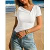 ZESICA Womens Summer Asymmetrical T Shirts Ruched Fitted Y2K Going Out Tops 2026 Spring Fashion Outfits Casual Work Blouse(White)
