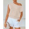 ZESICA Women’s Summer Off Shoulder Short Sleeve Sweater Vest 2026 Floral Knit Loose Going Out Tops Trendy Cute Clothes(Almond)
