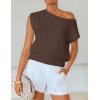 ZESICA Women’s Summer Off Shoulder Short Sleeve Sweater Vest 2026 Floral Knit Loose Going Out Tops Trendy Cute Clothes(Coffee)