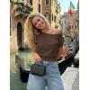 ZESICA Women’s Summer Off Shoulder Short Sleeve Sweater Vest 2026 Floral Knit Loose Going Out Tops Trendy Cute Clothes(Coffee)