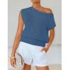 ZESICA Women’s Summer Off Shoulder Short Sleeve Sweater Vest 2026 Floral Knit Loose Going Out Tops Trendy Cute Clothes(Dustyblue)
