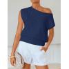 ZESICA Women’s Summer Off Shoulder Short Sleeve Sweater Vest 2026 Floral Knit Loose Going Out Tops Trendy Cute Clothes(Navy)