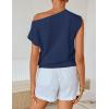 ZESICA Women’s Summer Off Shoulder Short Sleeve Sweater Vest 2026 Floral Knit Loose Going Out Tops Trendy Cute Clothes(Navy)