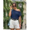 ZESICA Women’s Summer Off Shoulder Short Sleeve Sweater Vest 2026 Floral Knit Loose Going Out Tops Trendy Cute Clothes(Navy)