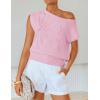 ZESICA Women’s Summer Off Shoulder Short Sleeve Sweater Vest 2026 Floral Knit Loose Going Out Tops Trendy Cute Clothes(Pink)
