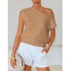 ZESICA Women’s Summer Off Shoulder Short Sleeve Sweater Vest 2026 Floral Knit Loose Going Out Tops Trendy Cute Clothes(Toffee)