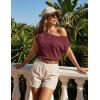 ZESICA Women’s Summer Off Shoulder Short Sleeve Sweater Vest 2026 Floral Knit Loose Going Out Tops Trendy Cute Clothes(Wine)