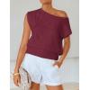 ZESICA Women’s Summer Off Shoulder Short Sleeve Sweater Vest 2026 Floral Knit Loose Going Out Tops Trendy Cute Clothes(Wine)