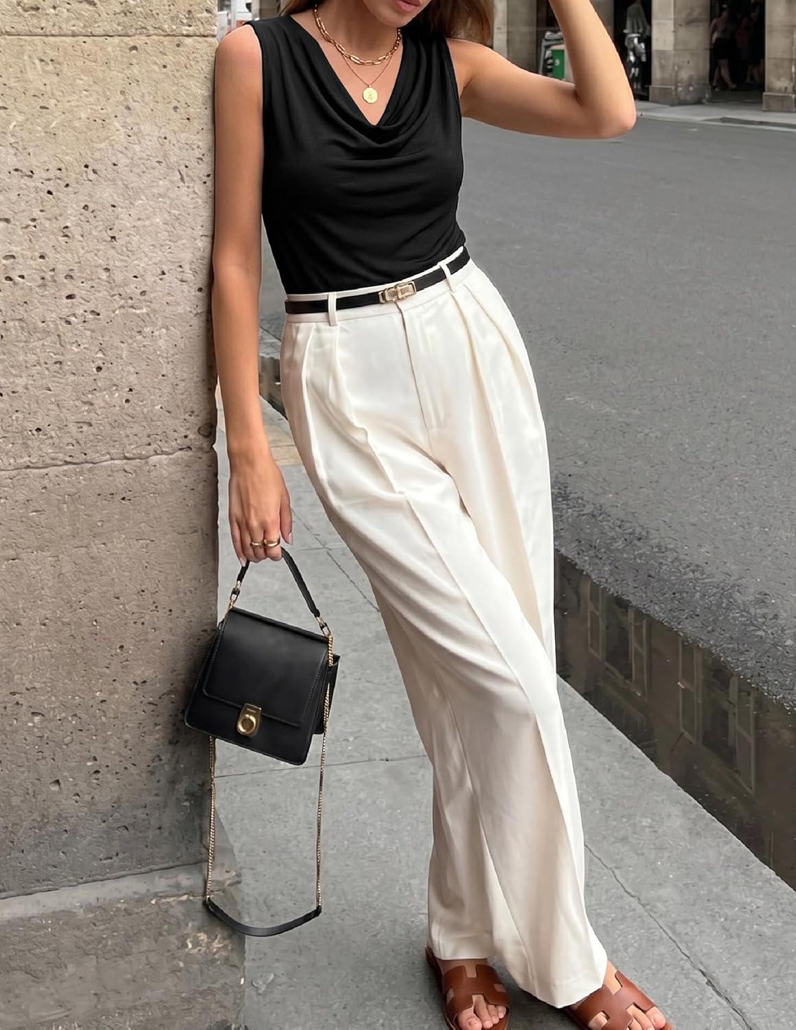 imageZESICA Womens Cowl Neck Business Casual Tank Tops 2026 Summer Sleeveless Knit Shirts Work Dressy BlousesBlack