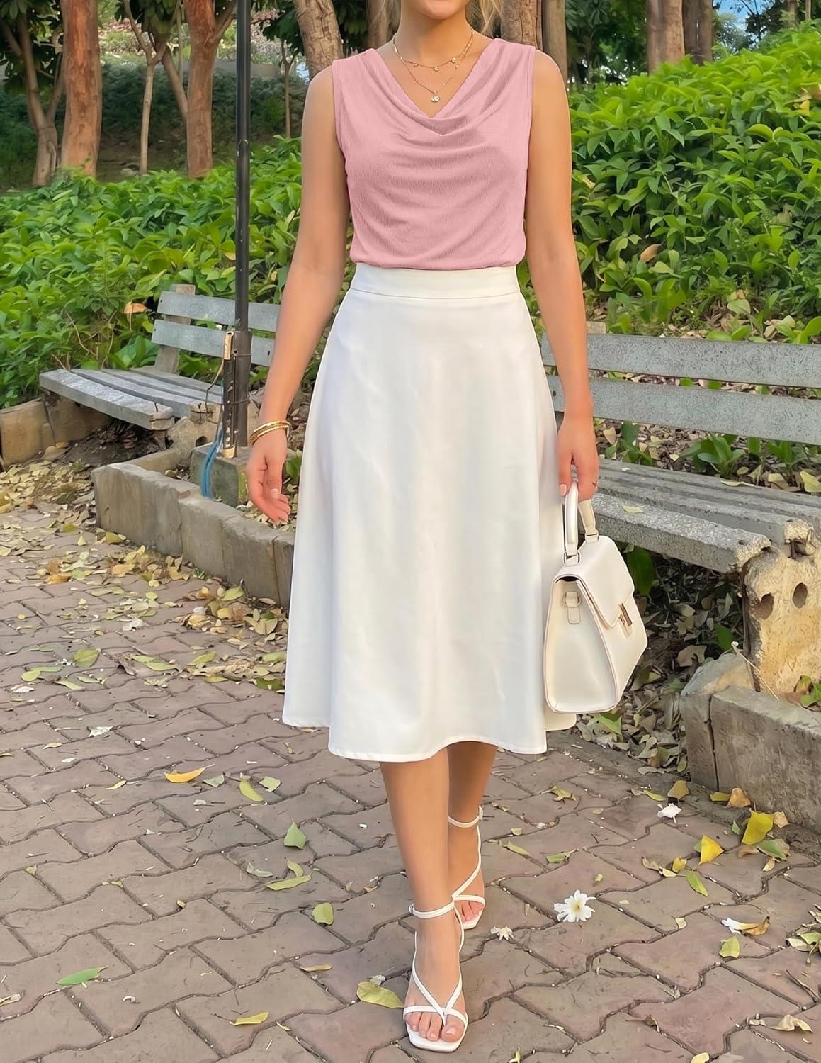 imageZESICA Womens Cowl Neck Business Casual Tank Tops 2026 Summer Sleeveless Knit Shirts Work Dressy BlousesPink