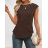 ZESICA Womens Boat Neck Cap Sleeve Tops Dressy Casual Peplum Shirts 2026 Summer Tunic Blouses Fashion Trendy Clothes(Brown)