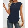 ZESICA Womens Boat Neck Cap Sleeve Tops Dressy Casual Peplum Shirts 2026 Summer Tunic Blouses Fashion Trendy Clothes(Navy)