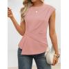 ZESICA Womens Boat Neck Cap Sleeve Tops Dressy Casual Peplum Shirts 2026 Summer Tunic Blouses Fashion Trendy Clothes(Pink)