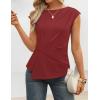 ZESICA Womens Boat Neck Cap Sleeve Tops Dressy Casual Peplum Shirts 2026 Summer Tunic Blouses Fashion Trendy Clothes(Red)