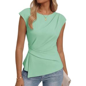 ZESICA Womens Boat Neck Cap Sleeve Tops Dressy Casual Peplum Shirts 2026 Summer Tunic Blouses Fashion Trendy Clothes(Lightgreen)