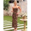 ZESICA Womens Summer Floral Bodycon Maxi Dress 2026 Strapless Tube Split Wedding Guest Cocktail Party Mesh Long Dresses(Brown)