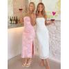 ZESICA Womens Summer Floral Bodycon Maxi Dress 2026 Strapless Tube Split Wedding Guest Cocktail Party Mesh Long Dresses(Lightpink)