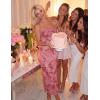 ZESICA Womens Summer Floral Bodycon Maxi Dress 2026 Strapless Tube Split Wedding Guest Cocktail Party Mesh Long Dresses(Pink)