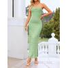 ZESICA Womens Summer Floral Bodycon Maxi Dress 2026 Strapless Tube Split Wedding Guest Cocktail Party Mesh Long Dresses(Sage)