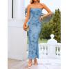 ZESICA Womens Summer Floral Mesh Bodycon Maxi Dress 2026 Strapless Side Slit Formal Cocktail Party Long Dresses(Blue)