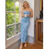 ZESICA Womens Summer Floral Mesh Bodycon Maxi Dress 2026 Strapless Side Slit Formal Cocktail Party Long Dresses(Blue)
