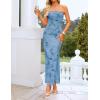 ZESICA Womens Summer Floral Mesh Bodycon Maxi Dress 2026 Strapless Side Slit Formal Cocktail Party Long Dresses(Blue)