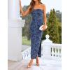 ZESICA Womens Summer Floral Mesh Bodycon Maxi Dress 2026 Strapless Side Slit Formal Cocktail Party Long Dresses(Dusty Blue)