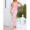 ZESICA Womens Summer Floral Mesh Bodycon Maxi Dress 2026 Strapless Side Slit Formal Cocktail Party Long Dresses(Lightpink)