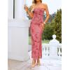 ZESICA Womens Summer Floral Mesh Bodycon Maxi Dress 2026 Strapless Side Slit Formal Cocktail Party Long Dresses(Pink)