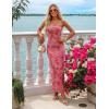 ZESICA Womens Summer Floral Mesh Bodycon Maxi Dress 2026 Strapless Side Slit Formal Cocktail Party Long Dresses(Pink)