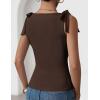 ZESICA Womens Summer Going Out Tank Tops 2026 Trendy Casual Sleeveless Tie Shoulder Boat Neck Ruch Fitted Crop Y2k Shirts(Brown)