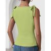 ZESICA Womens Summer Going Out Tank Tops 2026 Trendy Casual Sleeveless Tie Shoulder Boat Neck Ruch Fitted Crop Y2k Shirts(Grass Green)