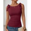 ZESICA Womens Summer Going Out Tank Tops 2026 Trendy Casual Sleeveless Tie Shoulder Boat Neck Ruch Fitted Crop Y2k Shirts(Wine Red)