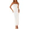 ZESICA Womens Summer Floral Mesh Bodycon Maxi Dress 2026 Strapless Side Slit Formal Cocktail Party Long Dresses(White)