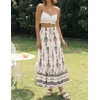 ZESICA Women’s 2026 Summer Bohemian Floral Printed Elastic Waist A Line Maxi Skirt with Pockets(Apricot)