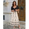 ZESICA Women’s 2026 Summer Bohemian Floral Printed Elastic Waist A Line Maxi Skirt with Pockets(Apricot)