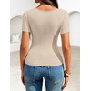 ZESICA Womens Summer Asymmetrical T Shirts 2026 Short Sleeve Ruched Slim Y2K Going Out Tops Dressy Casual Fashion Outfits(Sand)