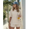 ZESICA Womens Summer 2 Piece Short Sets Striped Loose Fit Matching Lounge Airport Travel Workout Beach Vacation Outfits(Apricot)