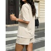 ZESICA Womens Summer 2 Piece Short Sets Striped Loose Fit Matching Lounge Airport Travel Workout Beach Vacation Outfits(Apricot)
