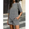 ZESICA Womens Summer 2 Piece Short Sets Striped Loose Fit Matching Lounge Airport Travel Workout Beach Vacation Outfits(Black)