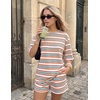 ZESICA Womens Summer 2 Piece Short Sets Striped Loose Fit Matching Lounge Airport Travel Workout Beach Vacation Outfits(Bright Blue)